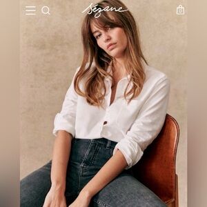 Sezane Cotton Long Sleeve Crop Shirt, Size 36/ US 4